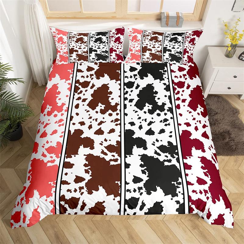 Cowhide Duvet Cover Queen Microfiber Western Farmhouse Animal Skin Fur Bedding Set 2/3pcs For Kids Teen Cattle Cow Quilt Cover
