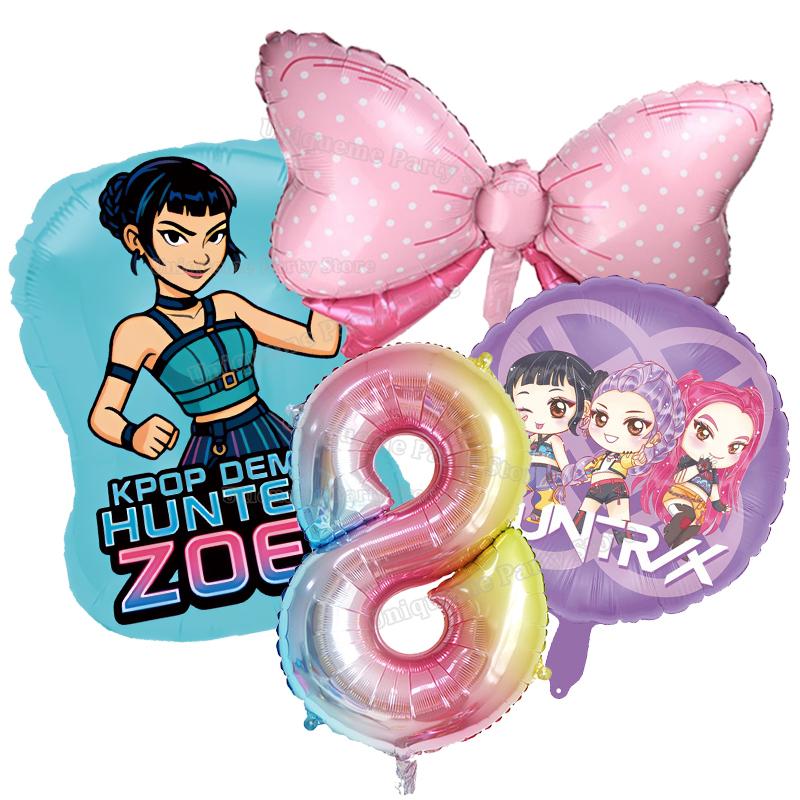 Kpop Demon Hunters Birthday Balloons Decoration Zoey Rumi Mira Girl Party Number Balloons Set Party Favor Home Decor Kids Gift