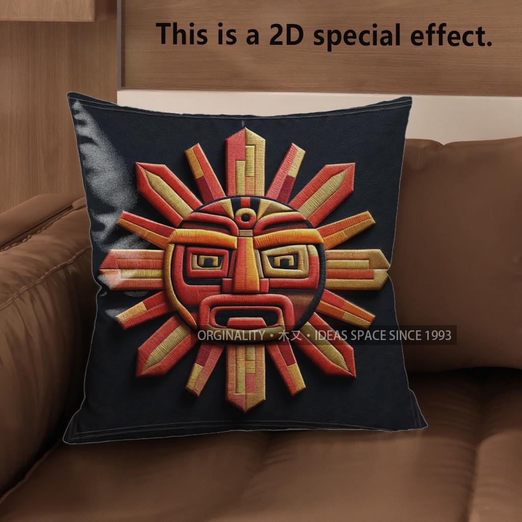 2D Aztec Sun God Square Throw Pillow Covers Pattern Cushion Cover Suitable For Sofa Bedroom Car Pillow Cover