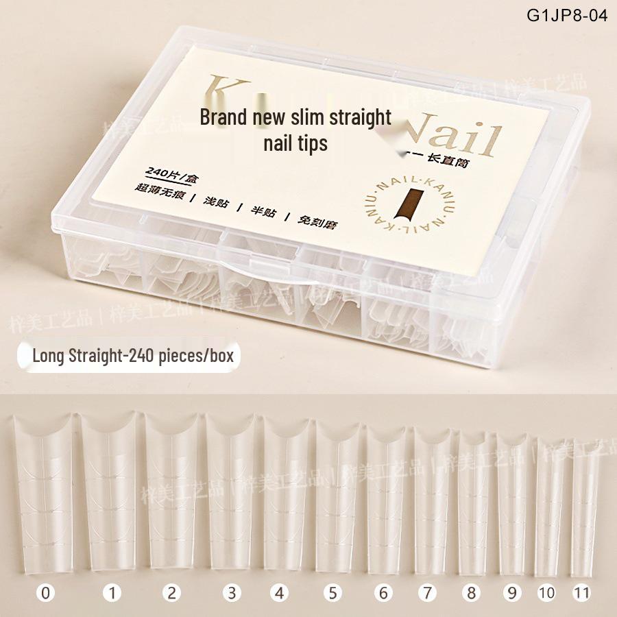

Ultra-Thin Seamless Nail Art Slim Straight Tips: Guideline Oval Half-Cover, No-File Needed, Perfect for Salon Manicures.