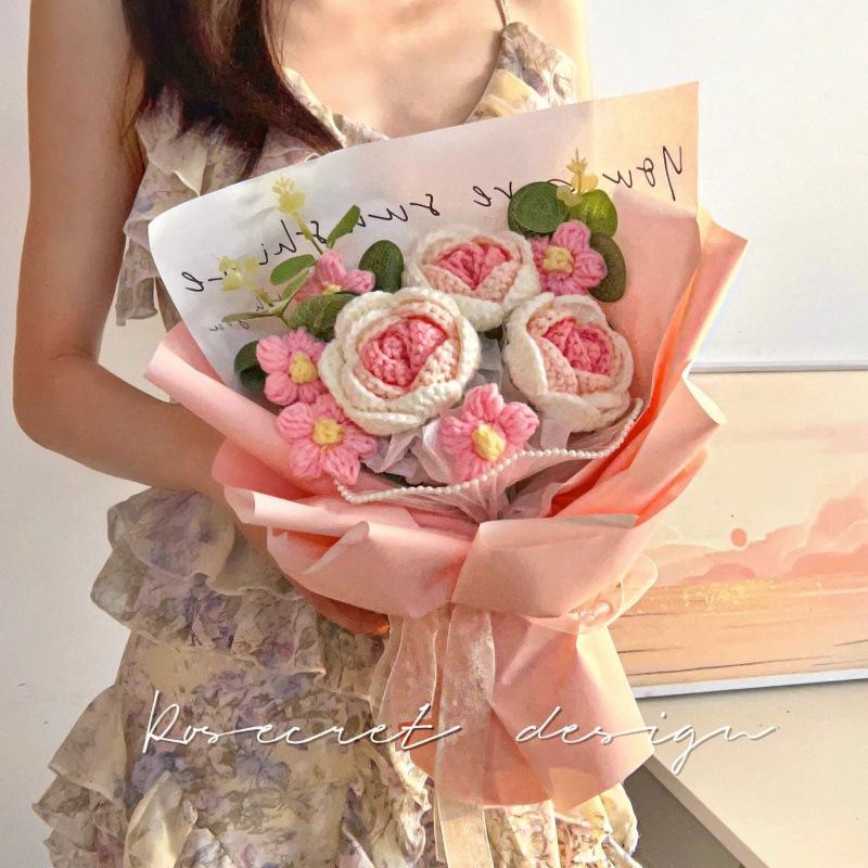 Handmade Knitted Rose & Sunflower Crochet Bouquet - Festival Gift