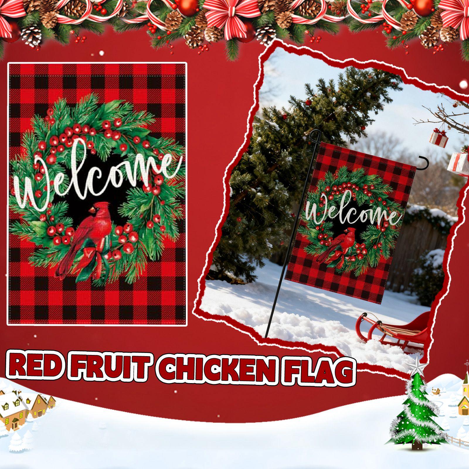 

Welcome Christmas Garden Flag 12x18 Inch Double Sided Holly Berry Garland Plaid Christmas Winter Holiday Small Yard Flag For Outdoor Dec One Size