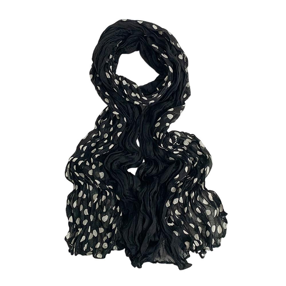 Cotton Linen Texture Wave Point Scarf Retro Print Wrinkle Twisted Pleated Scarf Long Pleated Thin Scarf Print Dots Scarf