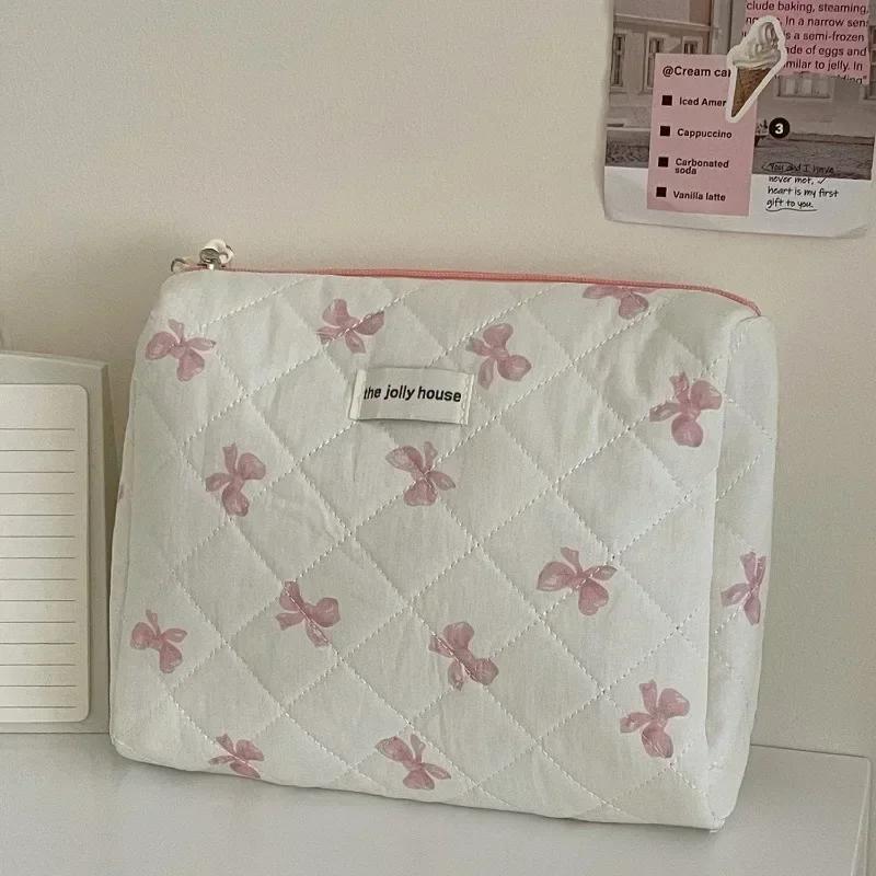 2024 Pink Bear Quilting Women Cosmetic Bag Cute Zipper Makeup Travel Organizer Female Handbag Toiletry Pouch for Girls