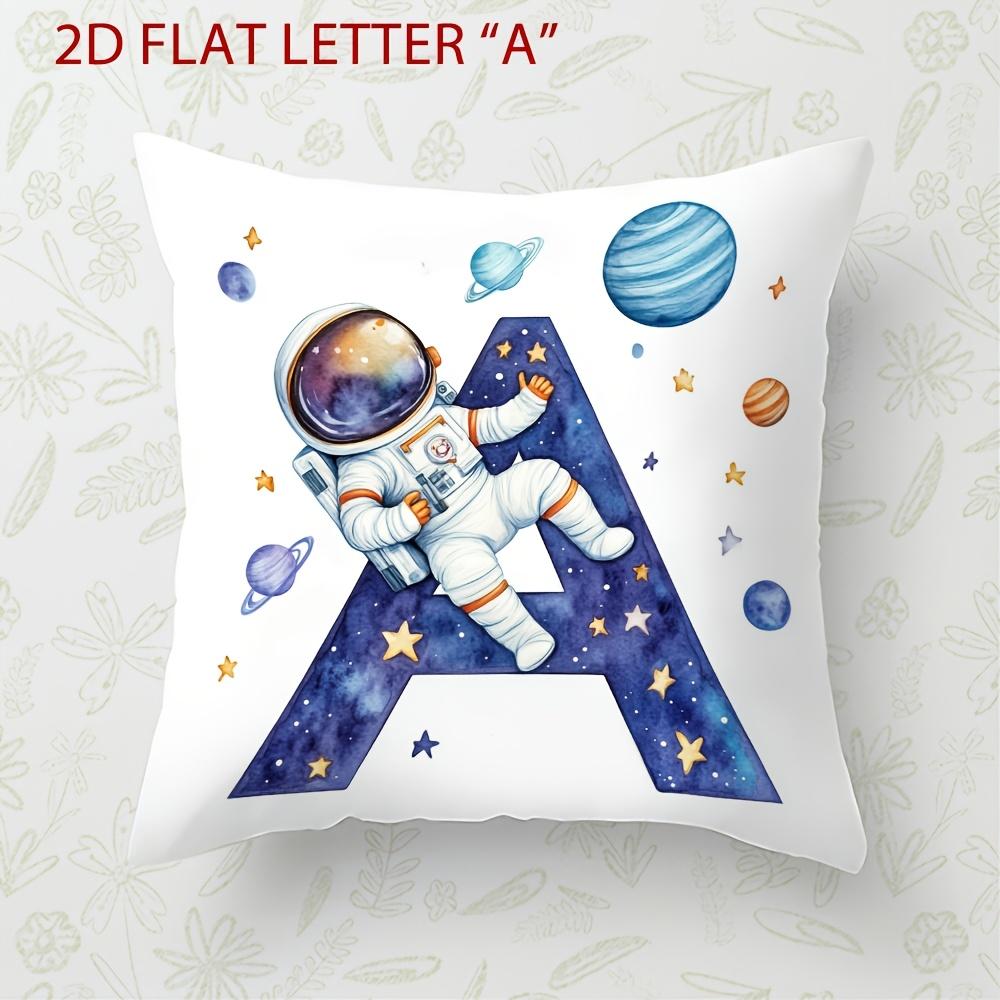 Astronaut Letter Print Pillow Cover Cosmic Space Theme Cushion Cover For Office Sofa Bedroom Living Room Home Decor Galaxy Style