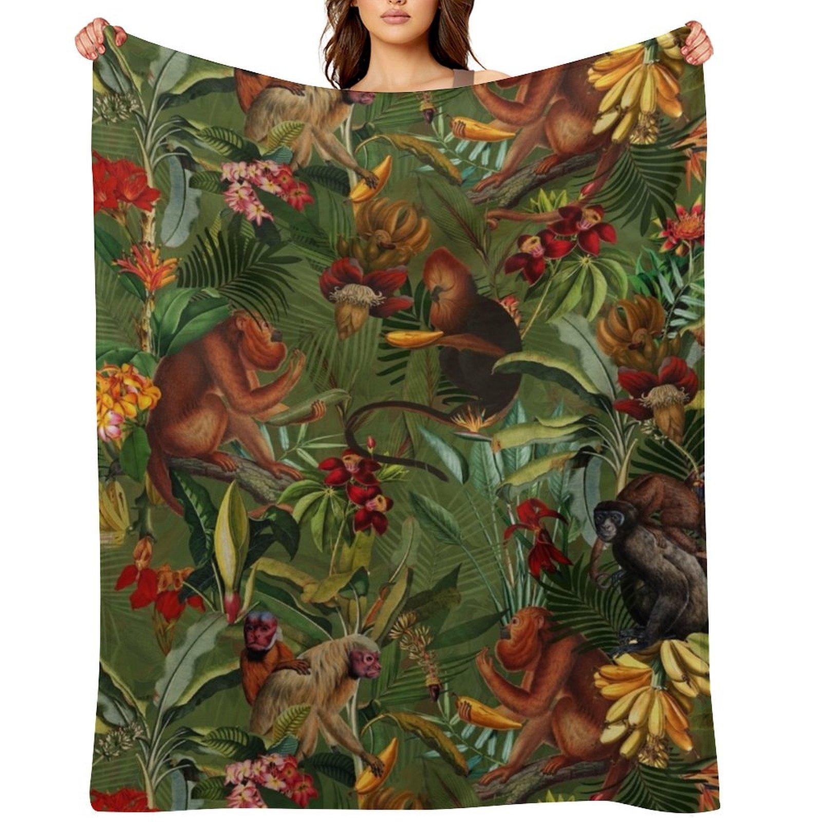 

Tropical monkey jungle pattern - dark green Throw Blanket Blankets For Bed Large Baby Decorative Sofa Blankets 30x40in