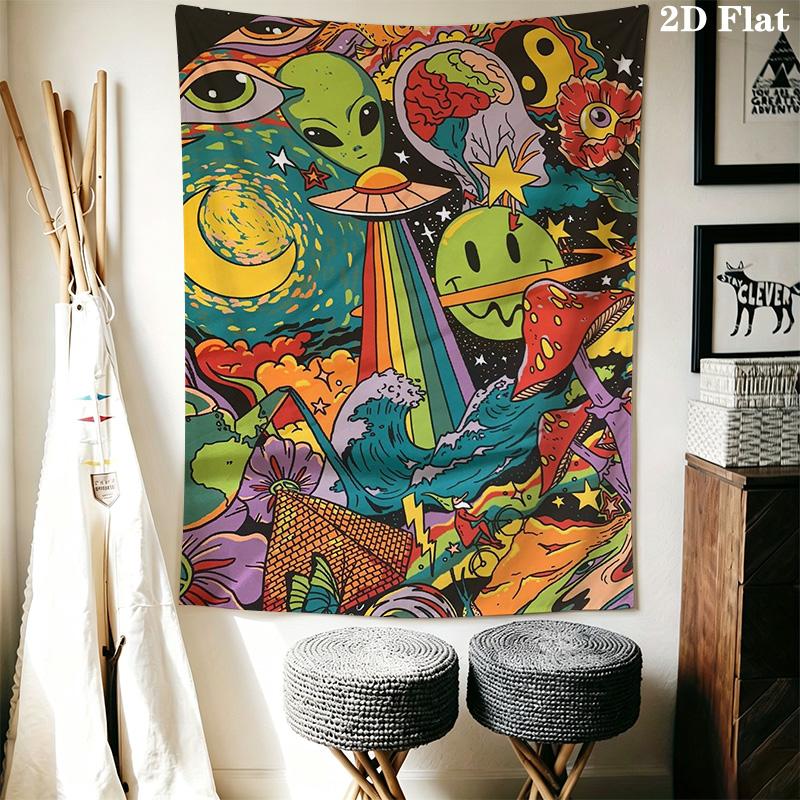 Whimsical UFO & Space Pattern Home Decor Tapestry, Wall Hanging, Decorative RV Wall Cloth.ZGT0914426