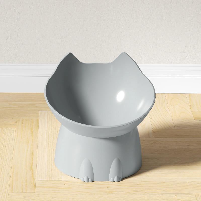 1pc Whisker Ware Elevated Cat Bowl Anti-Tip Plastic Raised Pet Feeding Dish with Tilted Edge Neck Protection Kitty Food