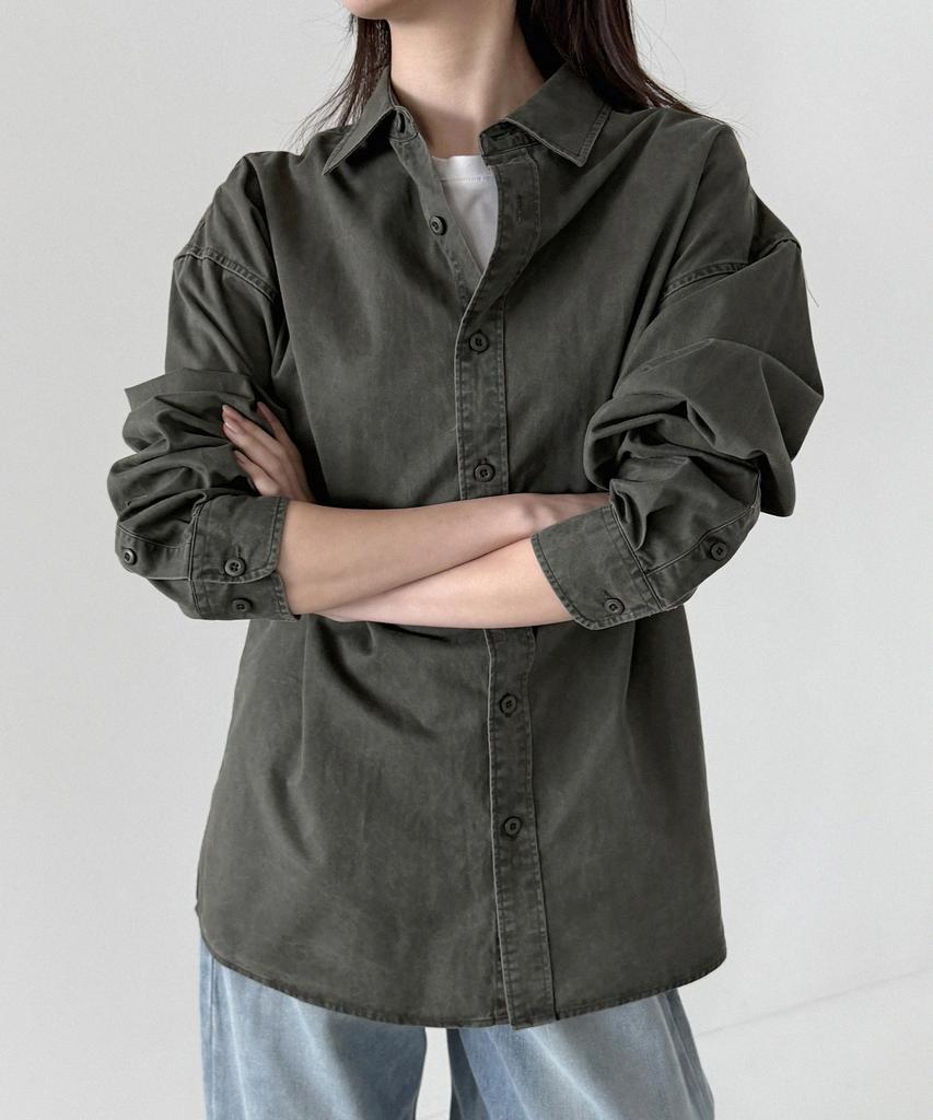 ORIGINALDAY Vintage Oversized Pigment Washed Shirt Khaki