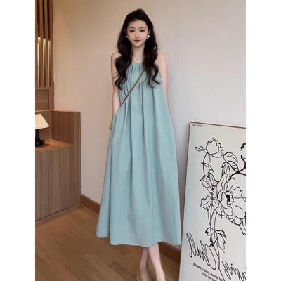 Women's French Sleeveless Vacation Tank Dress - Summer 2025: Solid Color, Loose, Over-the-Knee Long Style