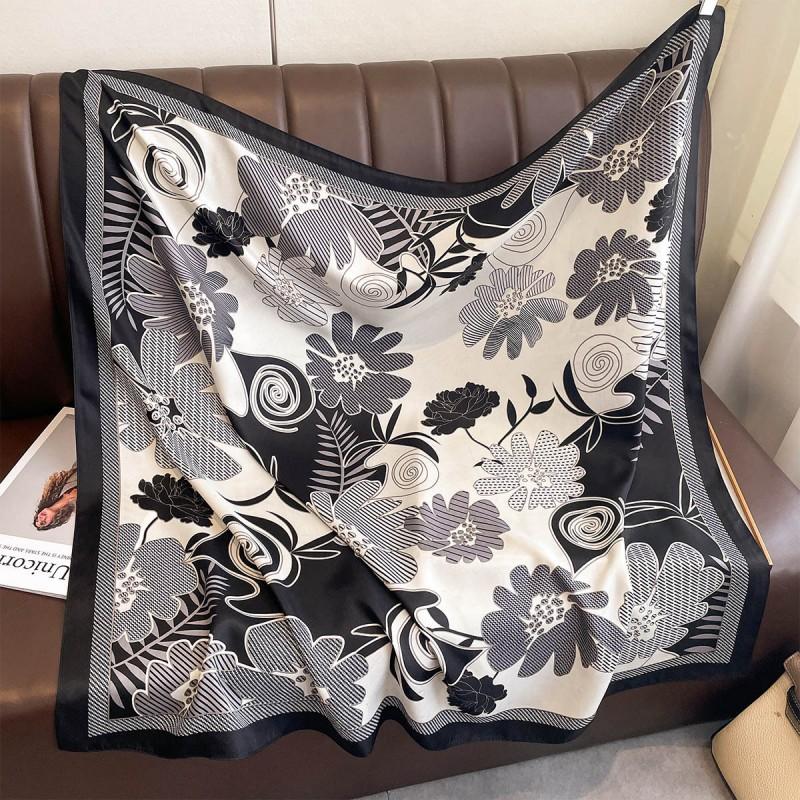Lightweight 90x90cm Square Scarf Women Navy Style Sun Protection Silk-Like Feel Wear Chic Versatile Accessory
