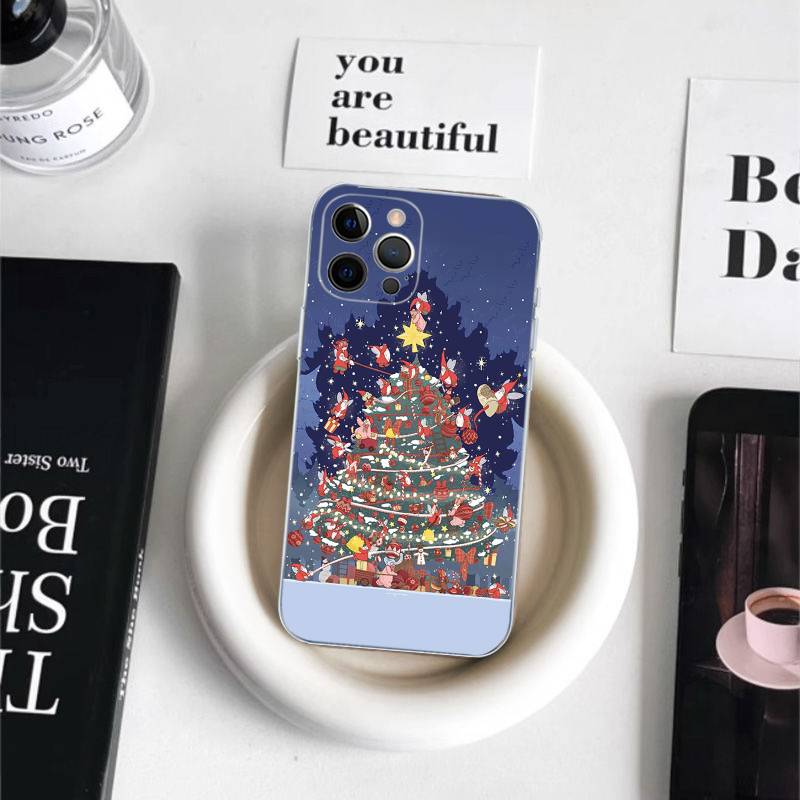 Anime Weihnachtsmann Rentier Weihnachtsbaum Handyhülle für iPhone 11 12 13 14 15 16 17 Pro Max Plus Transparente Rückseite