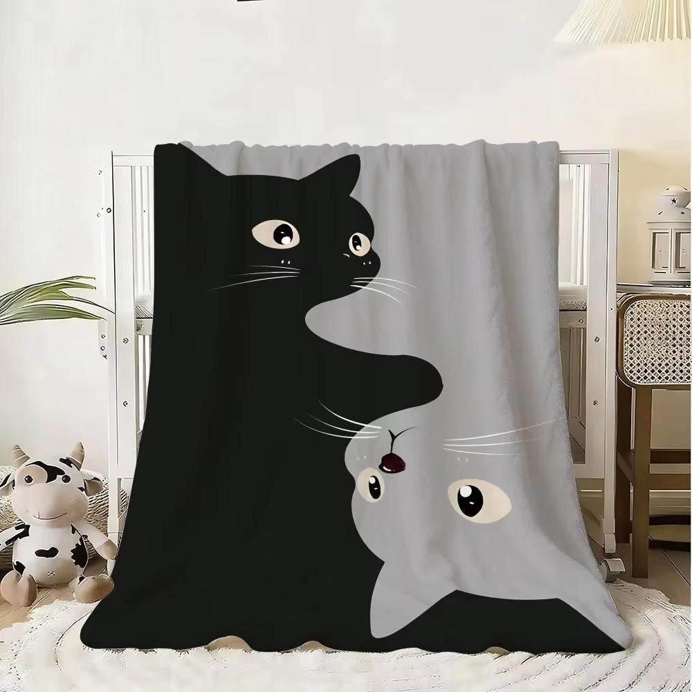 Cute Cartoon Cat Ultra Soft Flannel Throw Blanket Warm Knee Skin Friendly For Sofa Office Bed Travel Winter Oversize