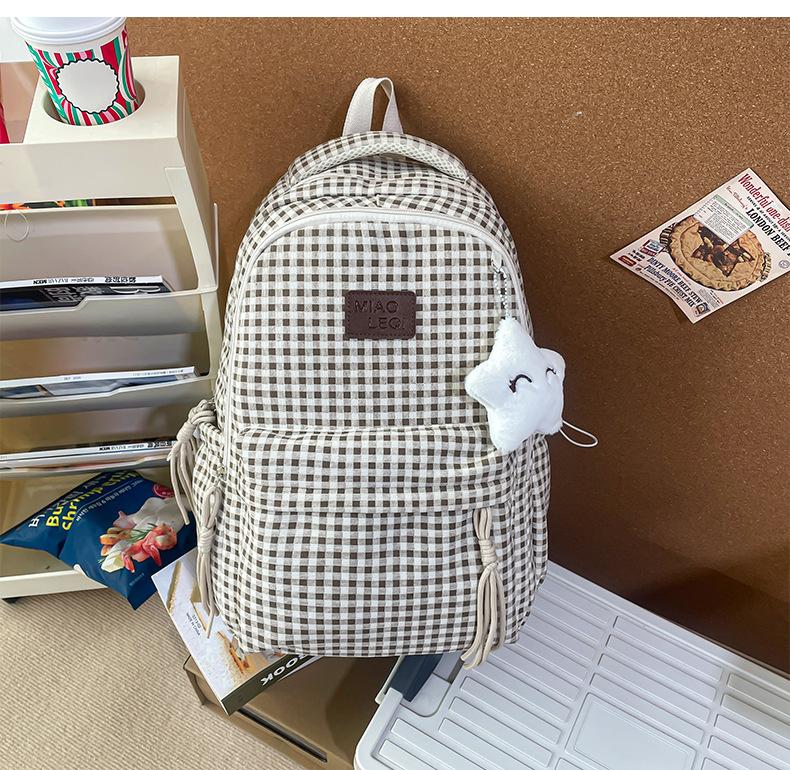 Schultasche Japanischer ins Campus Vintage Karomuster Rucksack Damen, Herbst und Winter Mittelschulmädchen High-School-Schüler Schultasche Leichtgewicht