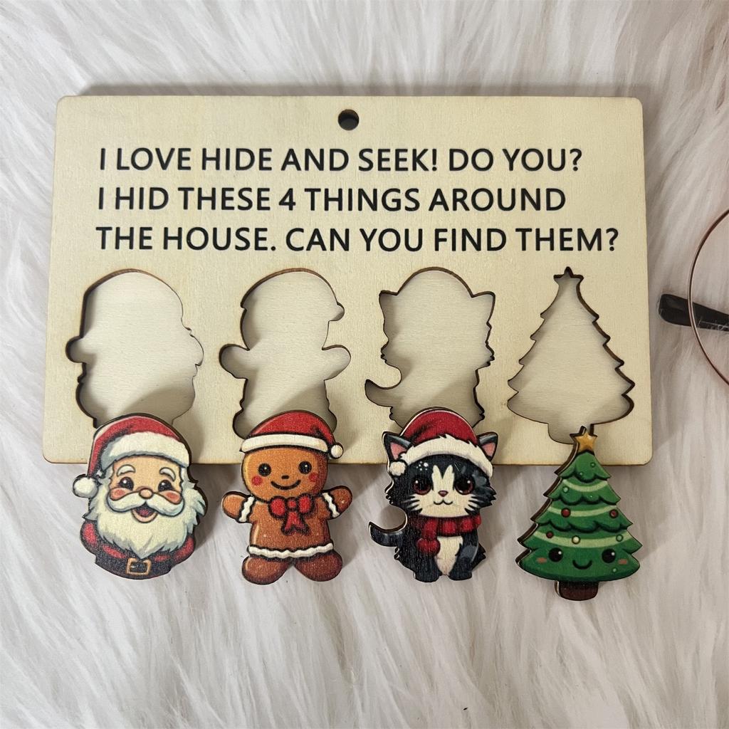 Christmas Wooden Sign Hide And Seek Family Toy, Fun Shape Matching Game