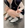 Cowhide version of grape mother original crescent sole lace pearl belt casual sports shoes platform Forrest Gump shoes women's training shoes