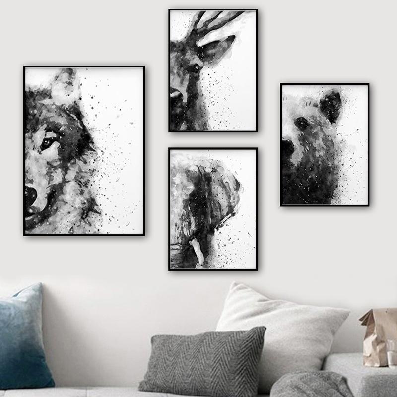 Watercolor animal canvas painting Nordic poster and print wall art deco picture living room decorative painting