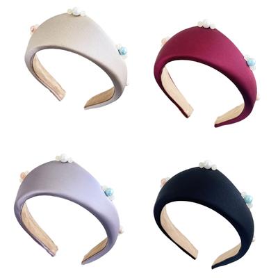 Damen Weiche Stoff Stirnbänder mit Perlenverzierungen Hoher Schädel Breiter Haarreif für Elegantes Haarstyling All Matching Haarband