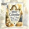 Large Grid Monthly Planner 2027 Cat Wall Calendar with Watercolor Illustrations, for Thick Paper Hanging Home Office, Coil Binding, 12x8 Inches Office