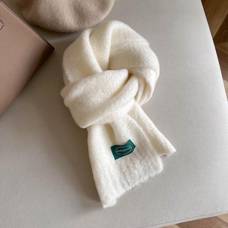 Solid color wool scarf women's winter new high-end sense thickened warm scarf neck protection student versatile