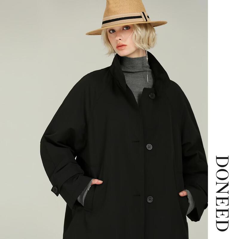 DONEED Women's Mid-Length Down Jacket - Minimalist Stand-Collar Winter Coat