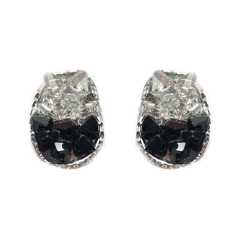Korean Colorblock Crystal Stud Earrings - Chic & Stylish Women's Ear Clips, Hong Kong Style.