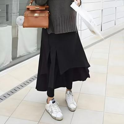 Winter Skirt Leggings Irregular Fake Two-Piece Design Velvet Lined Women Culottes High-waisted Stretchy Culottes
