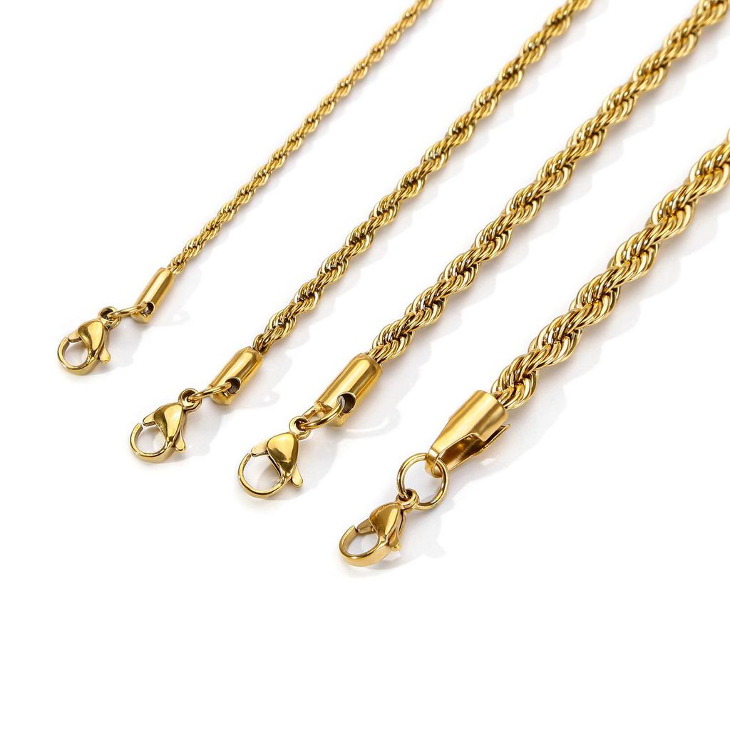 Unisex 18k Gold-Plated Stainless Steel Cuban Necklace/Bracelet, 2-5mm Twisted Chain