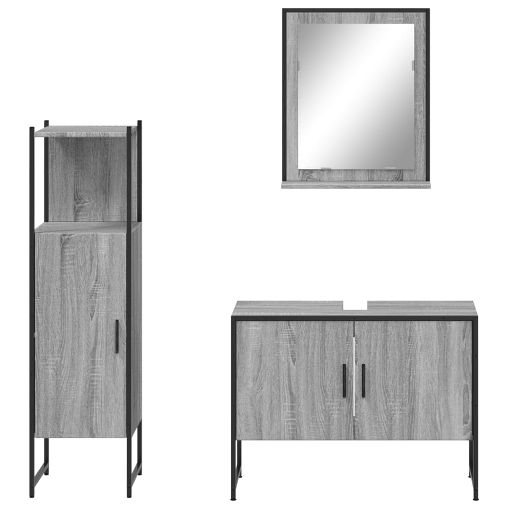 3 Piece Bathroom Furniture Set Grey Sonoma Wood Based Panel