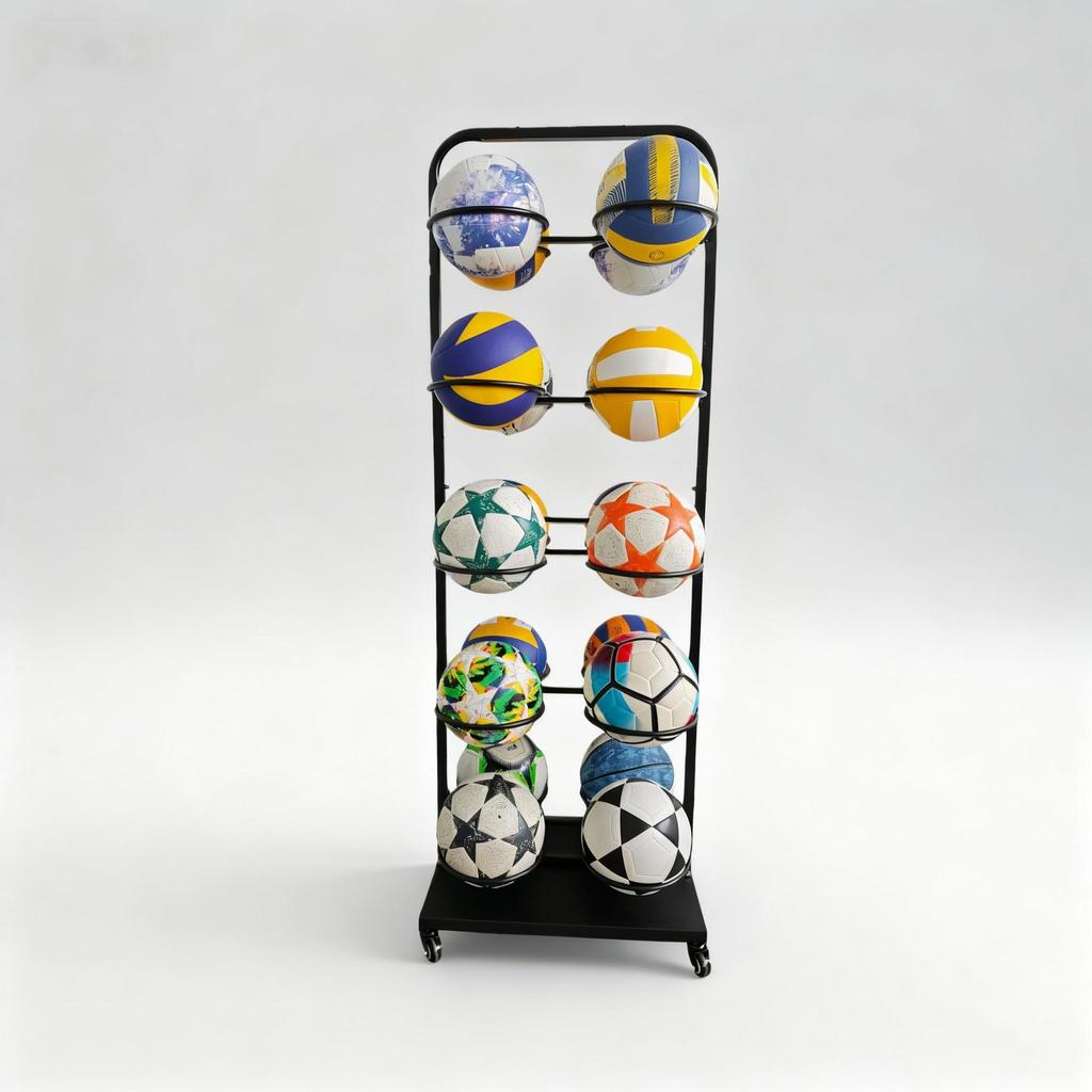 Movable Multi-Layer Sports Ball Display Rack for Basketball, Volleyball & Football