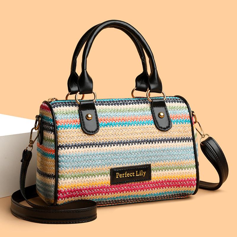 

Casual Single-shoulder Crossbody Bag Fashionable and Simple Hand-held Straw Woven Beach Vacation Bag білий