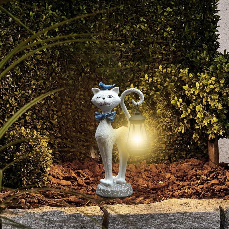Funny Solar Cat Garden Light Resin Outdoor Lantern Animal Yard Lamp Charming Creative Cat Decor for Yard Lawn Patio