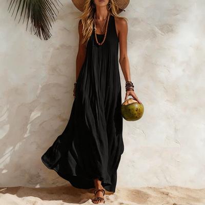 Summer European and American New Solid Color Temperament Elegant Long Dress