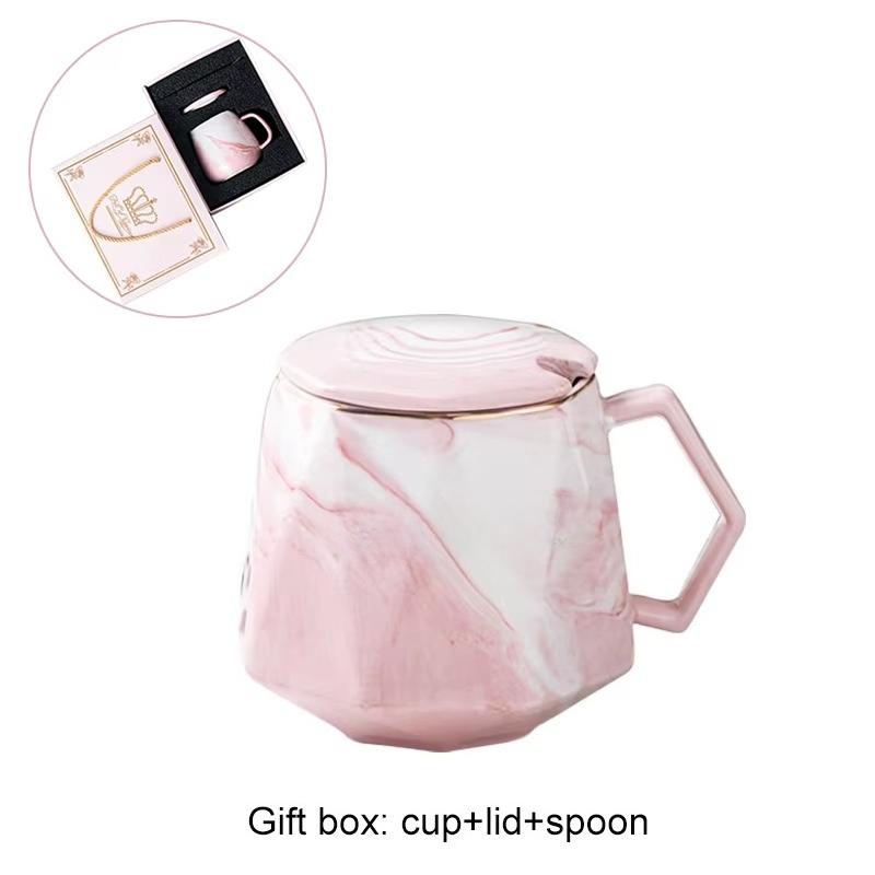 400ML Marbled Ceramic Mug Diamond Cup with Gift Box Lid Spoon Couple Coffee Cup Home Breakfast Oatmeal Milk Cup Valentines Gift