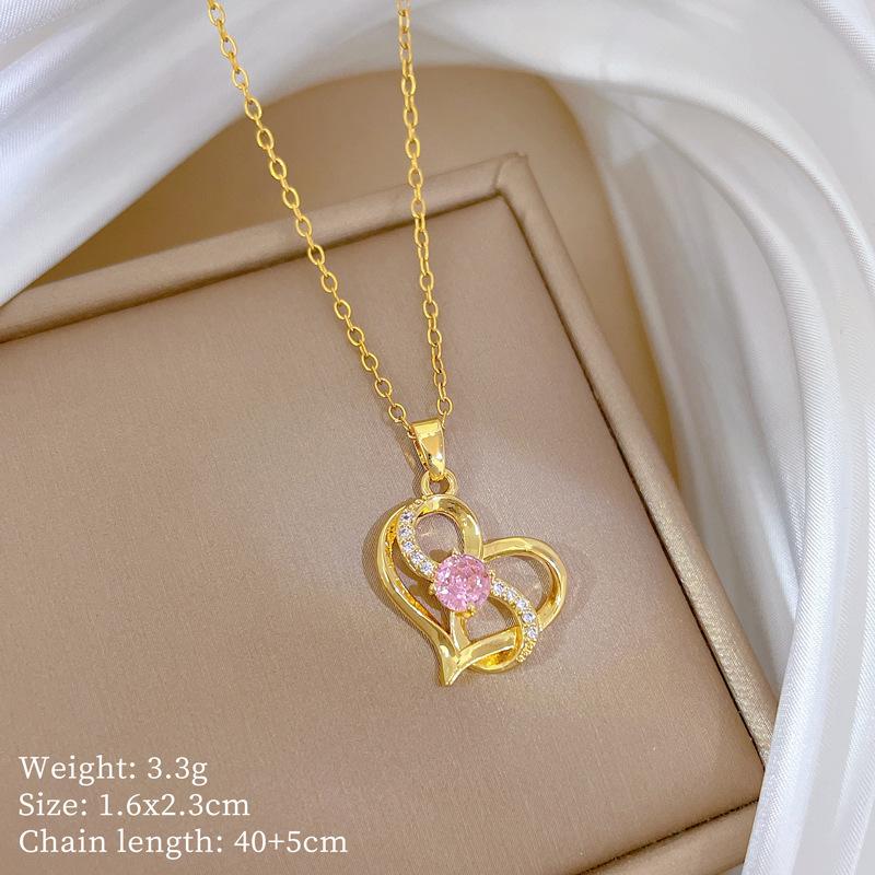 Copper Micro-Inlaid Love Fashion Light Luxury Temperament Gorgeous Full Diamond Necklace Female Versatile Collarbone Chain Titanium Steel
