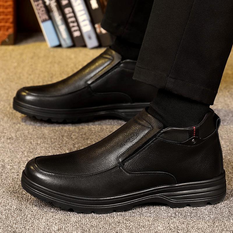 

Мужская обувь зима новая деловая теплая бархатная высокая глубокий вырез хлопковая обувь повседневные ботинки натуральная кожа 44