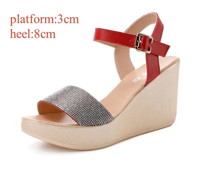 8cm 11cm Small Size 32-43 Fashion Mix Color Rhinestone Platform Wedges Sandals 2024 Thick Sole High Heels Shoes for Office Model