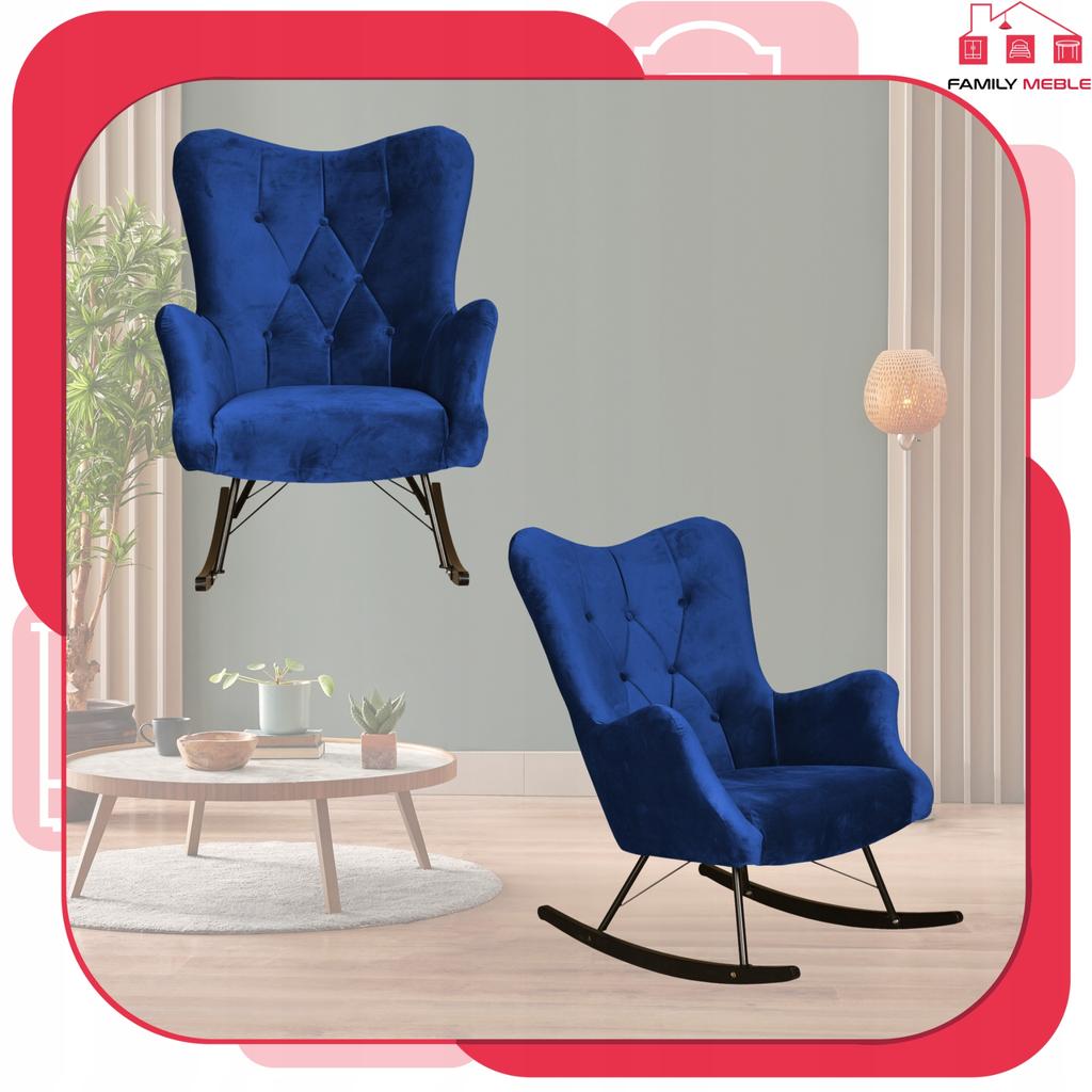 Luna Scandinavian Wing Chair, Rocking, On Runners, Family Meble, Indigo Blue