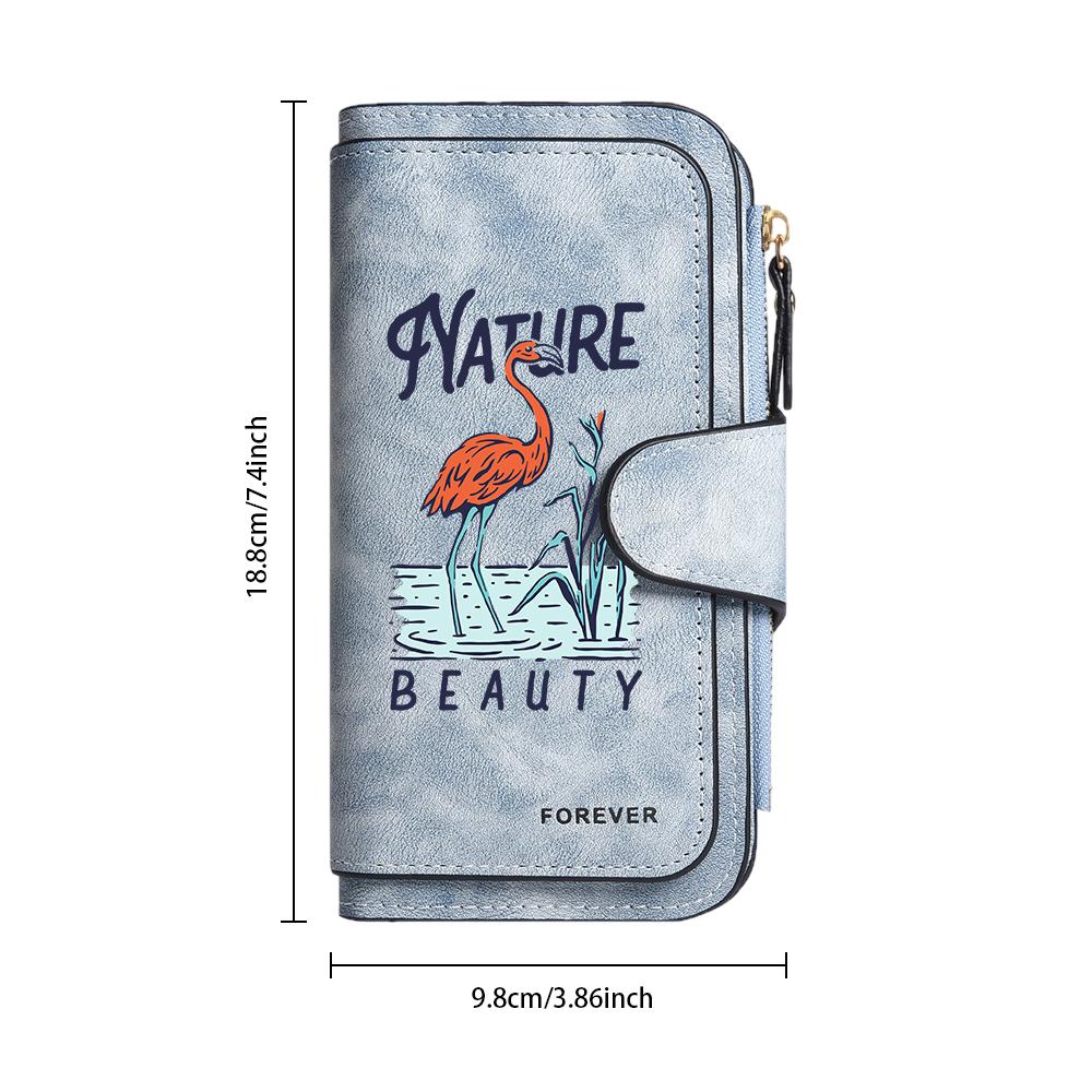 Nature Beauty Flamingo Print Long Wallet Multi Card Slot Large Capacity Vintage Female Purse