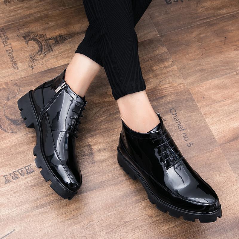 Fashion Hidden Heels 6cm Patent Leather Boots Men Autumn New Fashion High Quality Black Cowboy Boots Mens Dress Boots Botas De Trabajo54