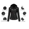 Women's Plus Size PU Washed Leather Hooded Jacket & Coat Set - Detachable