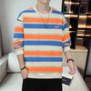 Hoodies with Round Neck Trendy Sweater Men's Spring and Autumn Round Neck Casual Long-sleeved T-shirt Couple Striped Pullover Loose Tops