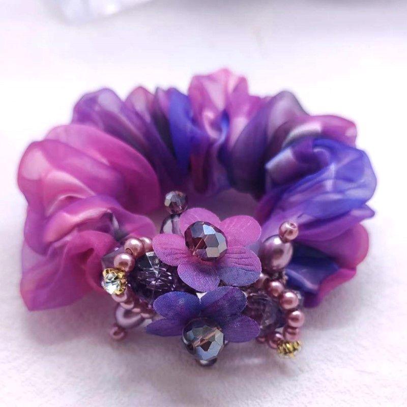 Gummiband Huvudsmycke Blomma Hårrep Elegant Kvinna Uppfrisyr Hästsvans Elastisk Stor Scrunchie Håraccessoarer för Kvinnor