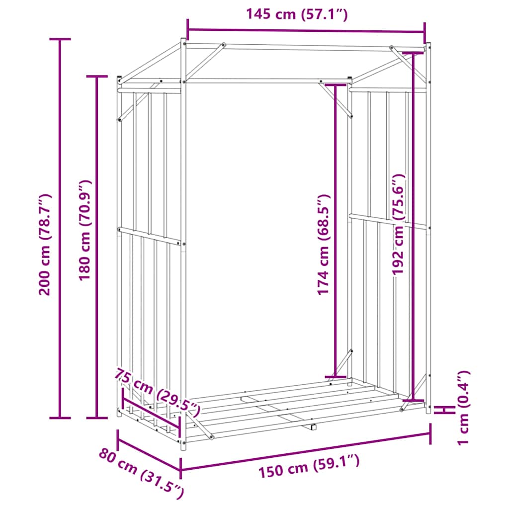 Firewood Rack with Rain Cover 150 x 80 x 200 cm Galvanized Steel