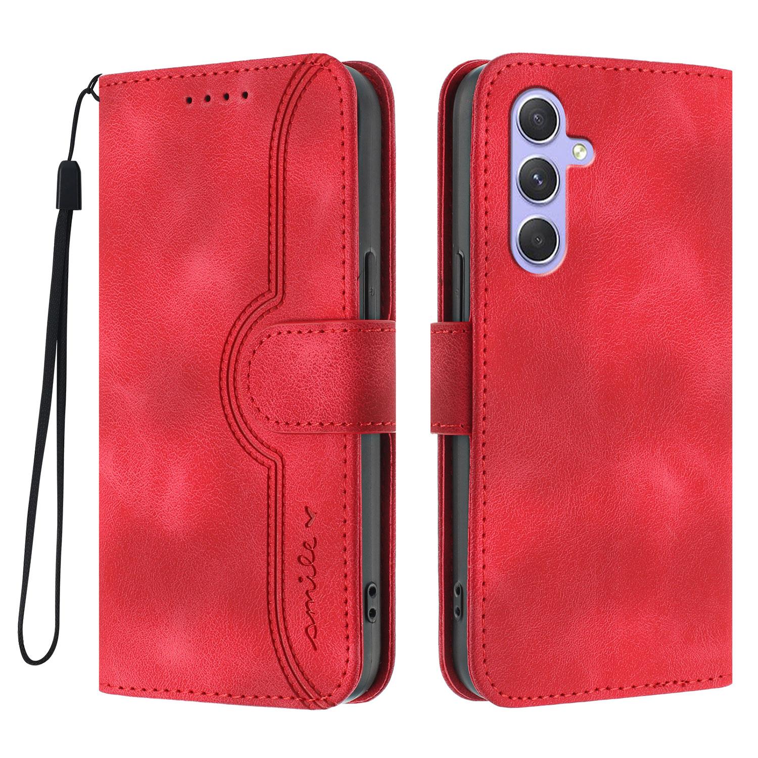 

For Samsung Galaxy A55 5G Leather Case Wallet Stand Smile Imprinted Phone Cover with Strap Red