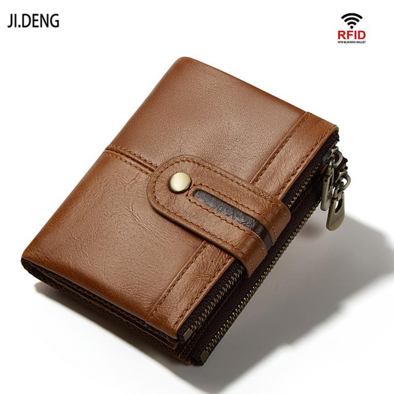 Men's Short Leather Zipper Coin Purse European American Retro Cowhide RFID Anti-theft Brush Wallet