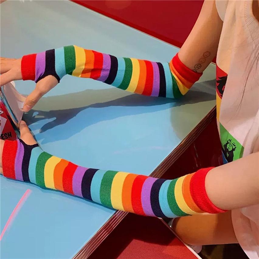 Buy Women's Stretch Arm Sleeves Autumn Warm Long Striped Arm Sleeves at