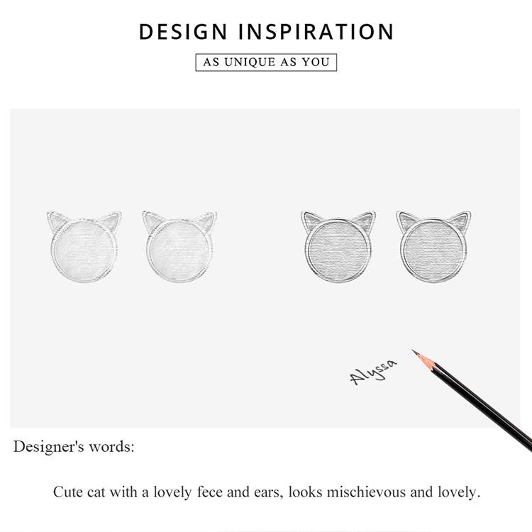 BAMOER New Arrival 925 Sterling Silver Cute Cat Ears Big Stone Small Stud Earrings for Women Fashion Earrings Jewelry