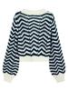 Women's Retro Striped V-Neck Button Knit Cardigan – Long Sleeve, Hollow Design for Autumn/Winter