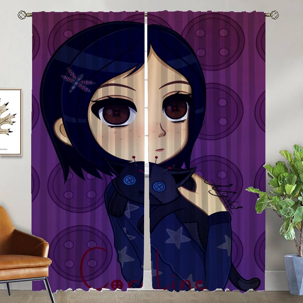 Coralines Modern Living Room Curtains for Camera Halloween Decoration Blackout Curtain for Room 2 Panel Partition Shades Kitchen